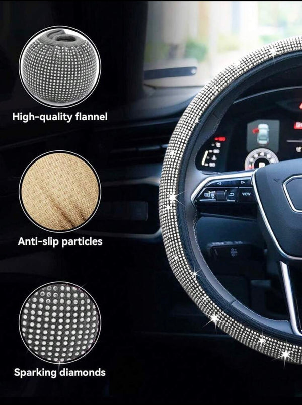 1pc Rhinestone Decor Car Steering Wheel Cover,Car Accessories